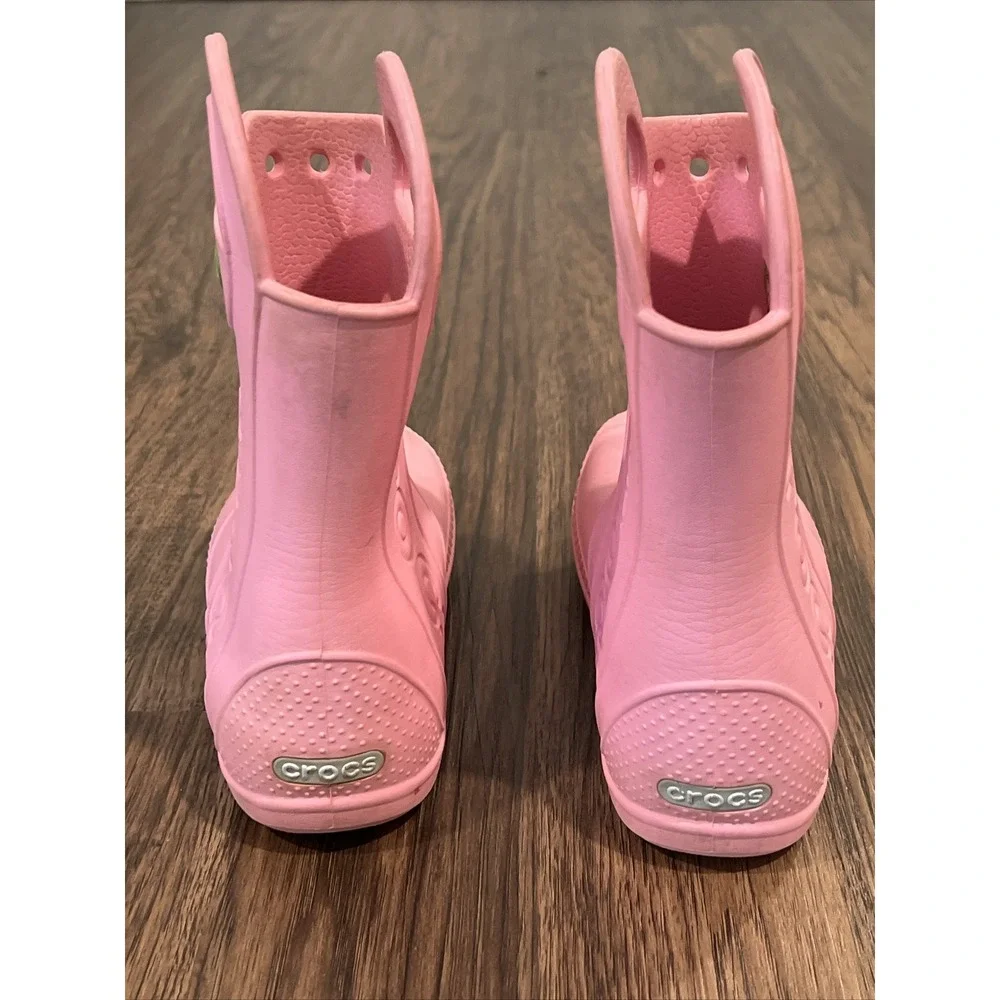 Girls Crocs Handle It Pink Rain Boots Size J 1 - 12803